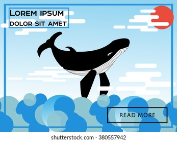 Vector illustration of a whale in the sky. It can be used for web, banner, poster, website.Background for the site with a whale in the sky.