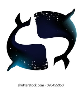 Vector illustration of a whale. Space, stars, universe, background. It can be used as a poster, postcard, invitation for Valentine's Day, birthday.