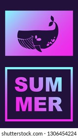 Vector Illustration of Whale Summer Poster with Synth or Retro Wave Style. Graphic Design for Background, Template or Layout. 
