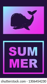 Vector Illustration of Whale Summer Poster with Synth or Retro Wave Style. Graphic Design for Background, Template or Layout. 