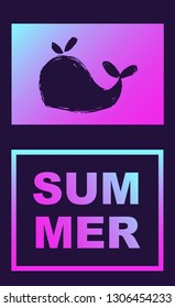 Vector Illustration of Whale Summer Poster with Synth or Retro Wave Style. Graphic Design for Background, Template or Layout. 