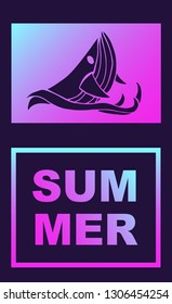 Vector Illustration of Whale Summer Poster with Synth or Retro Wave Style. Graphic Design for Background, Template or Layout. 