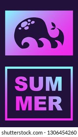 Vector Illustration of Whale Summer Poster with Synth or Retro Wave Style. Graphic Design for Background, Template or Layout. 