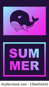 Vector Illustration of Whale Summer Poster with Synth or Retro Wave Style. Graphic Design for Background, Template or Layout. 