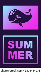 Vector Illustration of Whale Summer Poster with Synth or Retro Wave Style. Graphic Design for Background, Template or Layout. 