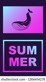 Vector Illustration of Whale Summer Poster with Synth or Retro Wave Style. Graphic Design for Background, Template or Layout. 