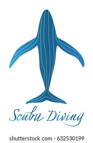 Vector illustration of a whale symbol with 'Scuba Diving' 