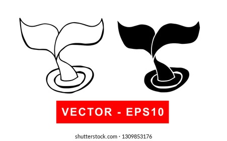 Vector Illustration of Whale Tail. Isolated flat line and silhouette of sign, symbol, or objects for graphic design. 