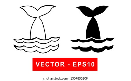 Vector Illustration of Whale Tail. Isolated flat line and silhouette of sign, symbol, or objects for graphic design. 