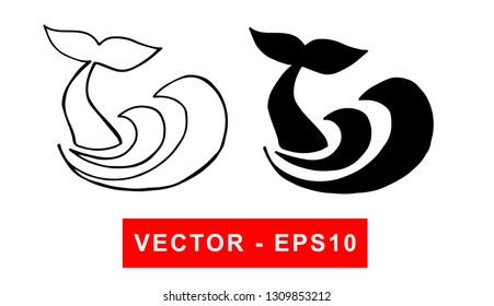 Vector Illustration of Whale Tail. Isolated flat line and silhouette of sign, symbol, or objects for graphic design. 
