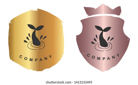 Vector Illustration of Whale Tail with Rose Gold and Gold Banner or Background. Graphic Design for Logo and T-shirt.