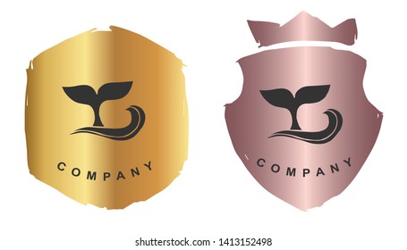 Vector Illustration of Whale Tail with Rose Gold and Gold Banner or Background. Graphic Design for Logo and T-shirt.