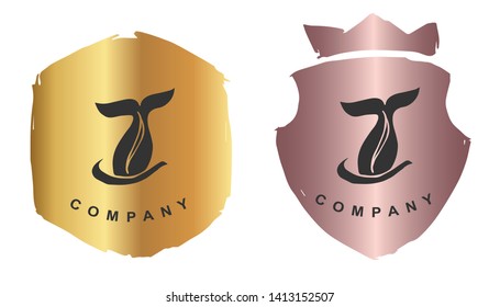Vector Illustration of Whale Tail with Rose Gold and Gold Banner or Background. Graphic Design for Logo and T-shirt.