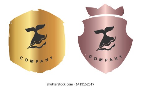 Vector Illustration of Whale Tail with Rose Gold and Gold Banner or Background. Graphic Design for Logo and T-shirt.