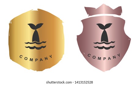 Vector Illustration of Whale Tail with Rose Gold and Gold Banner or Background. Graphic Design for Logo and T-shirt.