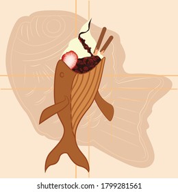 vector illustration of a whale turning into a dessert