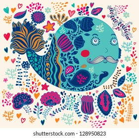Vector illustration with whales