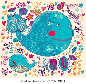 Vector illustration with whales