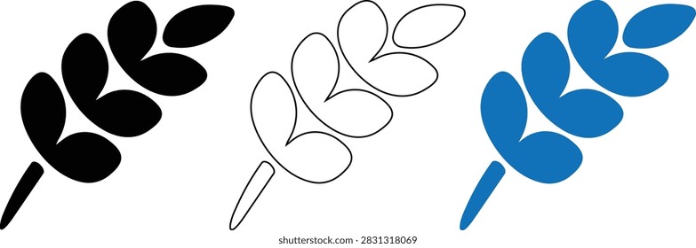 Vector illustration of Wheat ear icons set in flat black outline and blue styles for agriculture and bakery design On Transparent Background