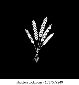 vector illustration of wheat, rye or barley white silhouette of wheat, rye or barley isolated on black background.