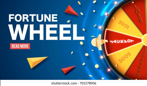 vector illustration of wheel of fortune 3d object isolated on blue background place for text