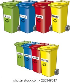 Vector illustration of wheel trash cans - Recycle bins