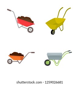 Vector illustration of wheelbarrow and dirt icon. Collection of wheelbarrow and barrow stock symbol for web.