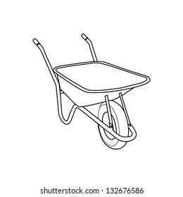 Vector illustration of wheelbarrow isolated on white background.
