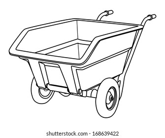 Vector illustration of a wheelbarrow isolated on white background. Plastic practice cart vector illustration.