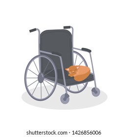 Vector illustration wheelchair and cat.