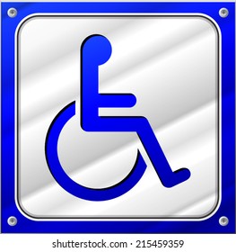 Vector illustration of wheelchair chrome and blue sign metal concept