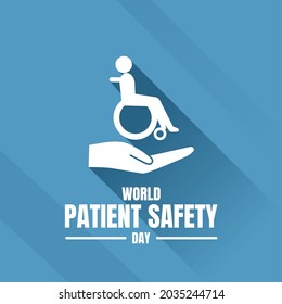 Vector illustration, wheelchair icon with palm, as banner or poster, World Patient Safety Day.