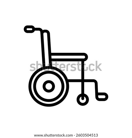 A vector illustration of a wheelchair in an outlined style, isolated on a white background. Ideal for healthcare, accessibility, disability support, hospitals, and medical services.