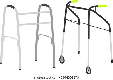 Vector illustration of wheeled walking frame and rollator for disabled isolated on white background