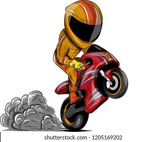 vector illustration Wheelies Biker Motorcycle Rider racing