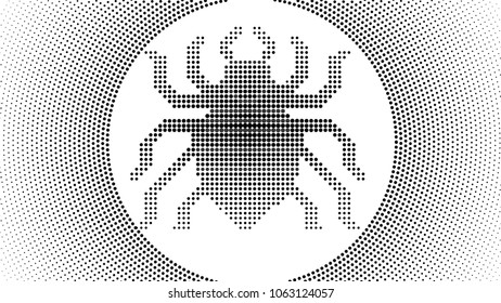 Vector illustration which consist of Black circles. Dotted gradient design with a spider in the center for your business.