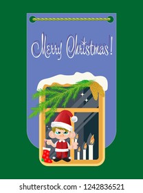 Vector illustration, which depicts a gnome who wishes Merry Christmas.