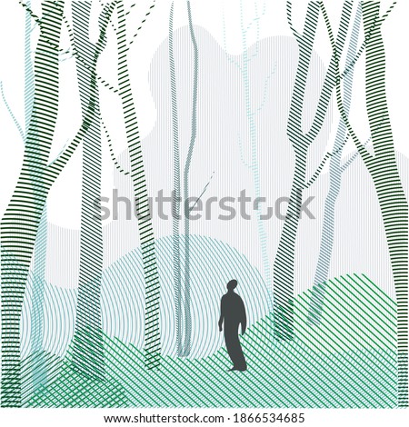 Vector illustration, which depicts a lonely man in the forest.
Loneliness.
