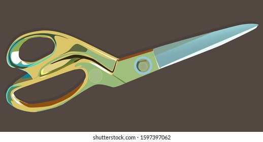 Vector illustration, which depicts a metal scissors golden color for cutting and sewing. For magizinov tailoring. To mark the location of the cut. For home crafts. For sewing shops and sewing masters.