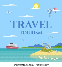 Vector illustration which depicts seashores, recreation, tourism, travel