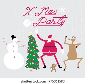 Vector illustration of whimsical Christmas characters in dancing pose