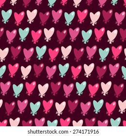 A vector illustration of a whimsical heart shaped balloons seamless pattern background.