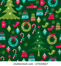 A vector illustration of whimsical retro christmas seamless pattern background.