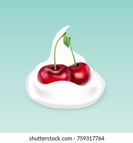 Vector illustration of Whipped cream with cherries
