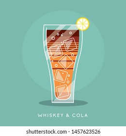 vector illustration with Whiskey and cola cocktail. flat graphic. alcohol drink in glass
