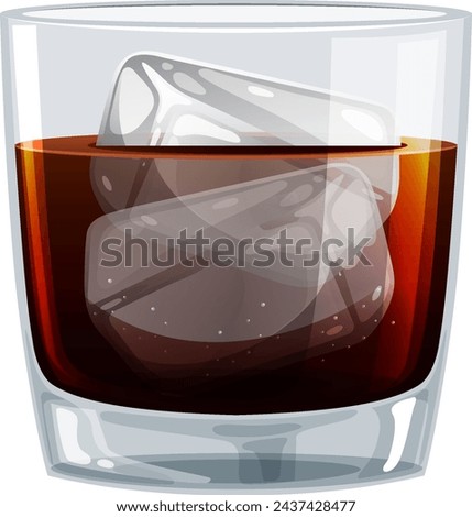 Vector illustration of whiskey in a glass with ice