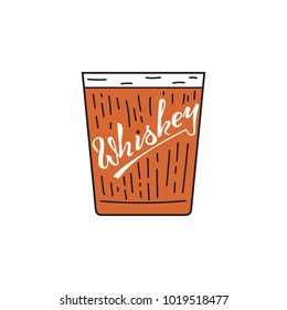 Vector illustration of the whiskey in simple doodle style with lettring.