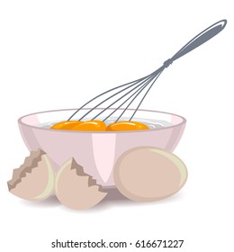 Vector Illustration of Whisking the Egg Yolk in the Bowl