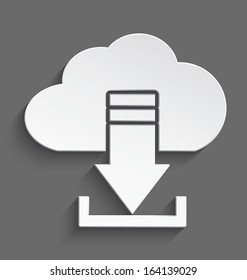 Vector illustration of white 3d cloud and arrow download realistic shadow 