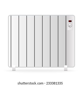 Vector illustration of white air heater with led display and adjustment knob. Isolated on white background